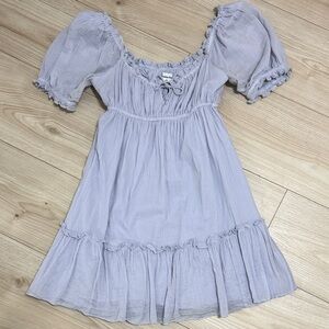 Sunday Best Light Blue Puff Sleeve Ruffle Mini Dress